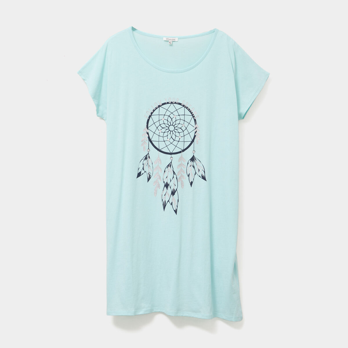 Chemise de nuit manches courtes bleu turquoise femme grande taille