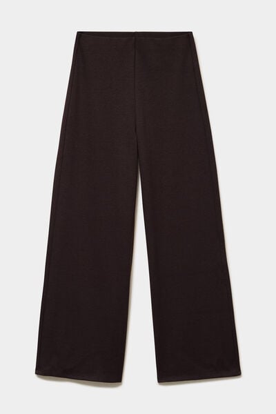 Pantalon large fluide taille &eacute;lastiqu&eacute;e marron fonc&eacute; femme