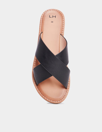Mules brides larges croisées noir femme