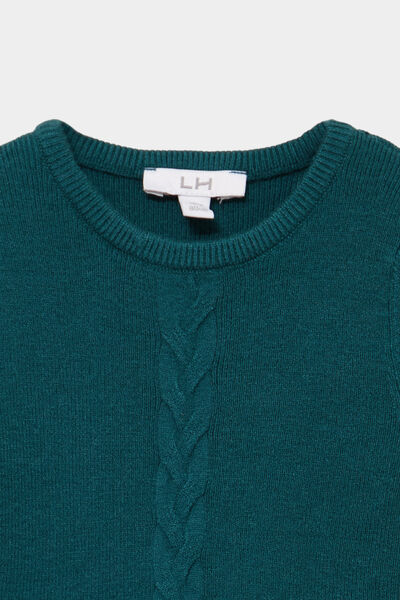 Robe tricot &eacute;vas&eacute;e manches longues vert canard b&eacute;b&eacute; fille