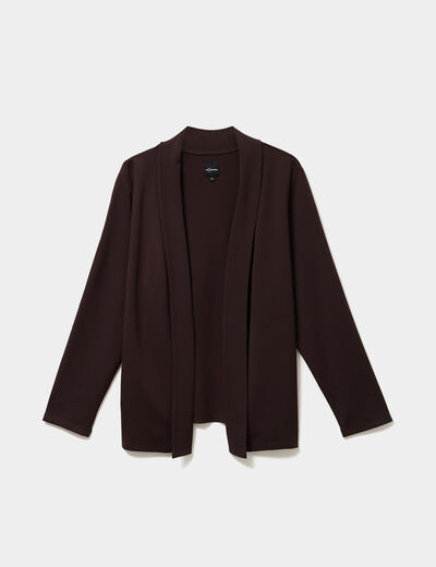 Veste courte col ch&acirc;le oversize marron fonc&eacute; femme grande taille