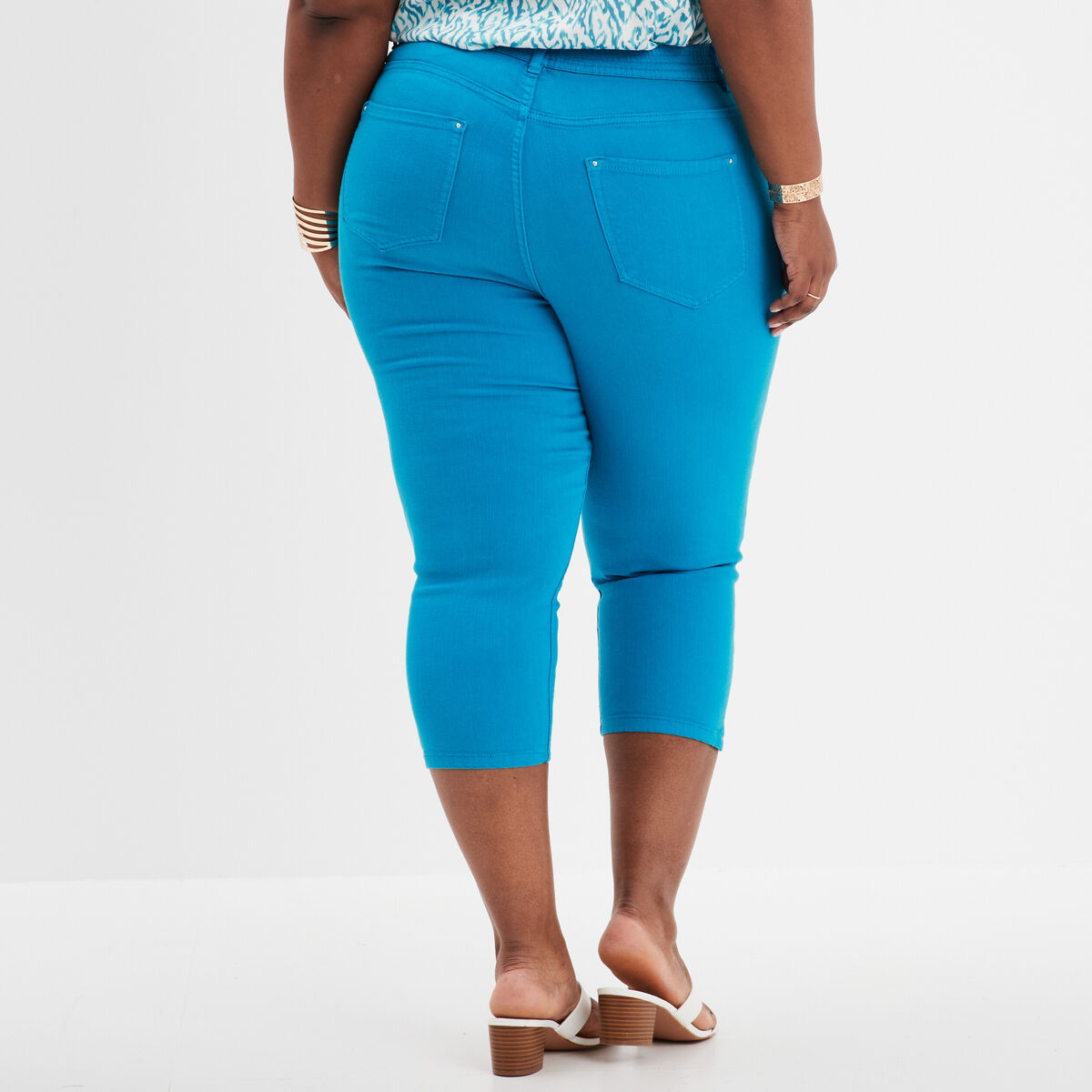 Pantalon 7/8ème slim taille haute bleu canard femme grande taille