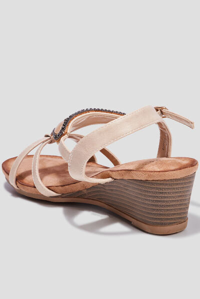 Sandales compensées bijoux et perles sable femme