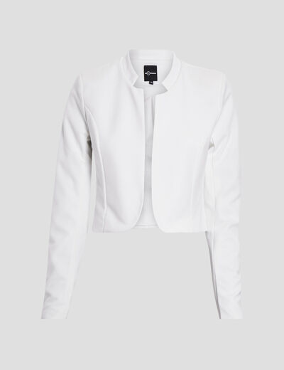 Veste droite cropped manches longues ivoire femme