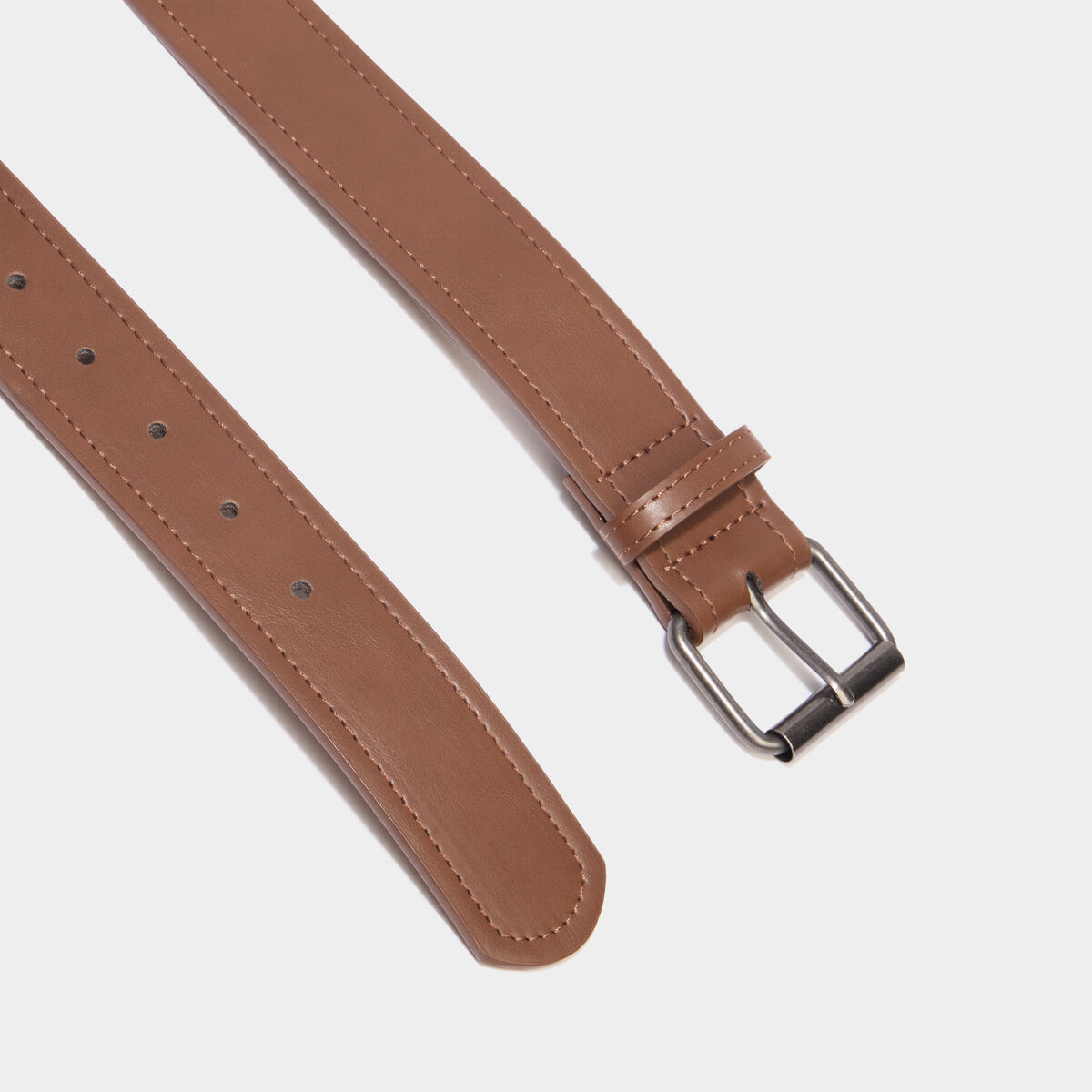 Ceinture &agrave; boucle carr&eacute;e marron cognac homme