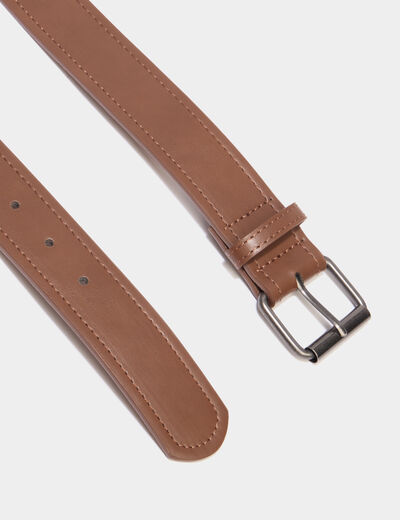 Ceinture &agrave; boucle carr&eacute;e marron cognac homme