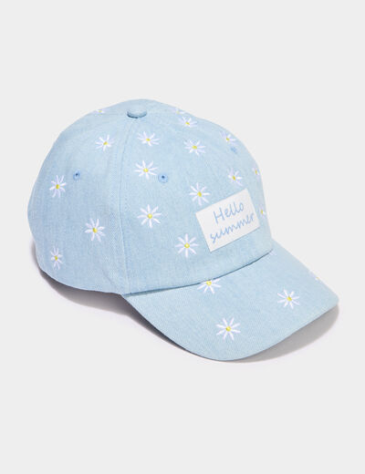 Casquette en jean brod&eacute;e coton bleu fille