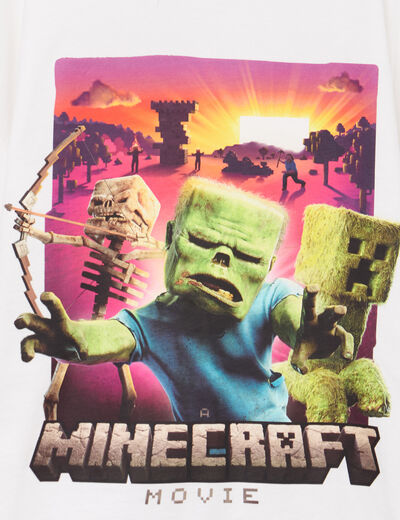 T-shirt manches courtes coton Minecraft blanc gar&ccedil;on
