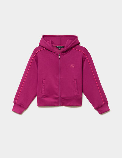 Sweat zipp&eacute; stretch &agrave; capuche violet fille