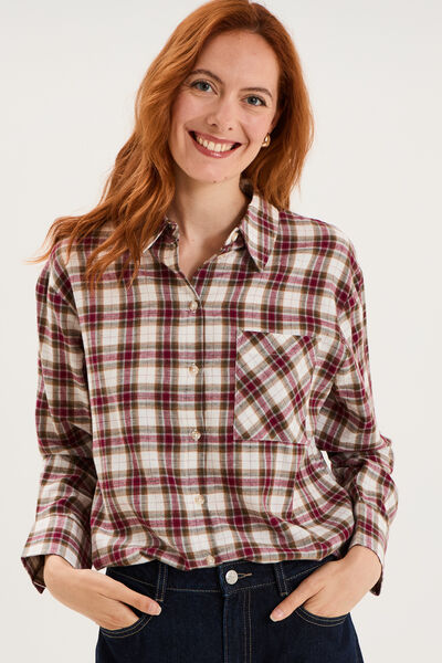 Chemise manches longues coton bordeaux femme
