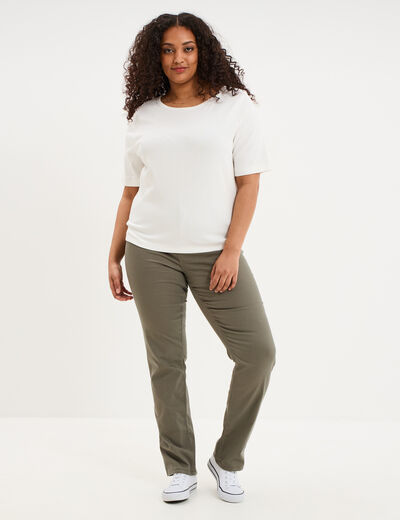Pantalon droit taille haute extensible vert kaki femme grande taille