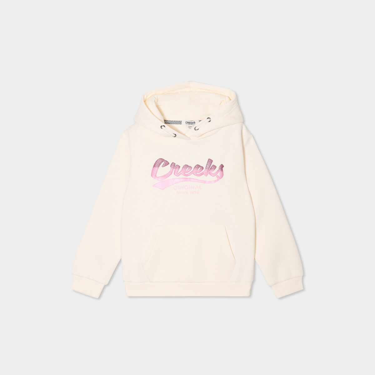 Sweat &agrave; capuche hoodie &agrave; logo creme fille