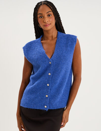Gilet sans manches col en V bleu roi femme