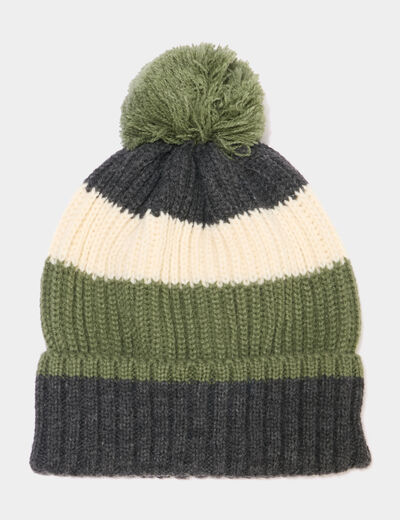Bonnet à pompon vert garçon
