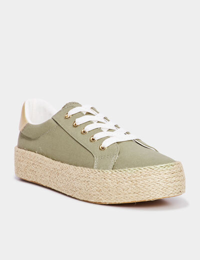 Tennis basses toile plateformes vert kaki femme