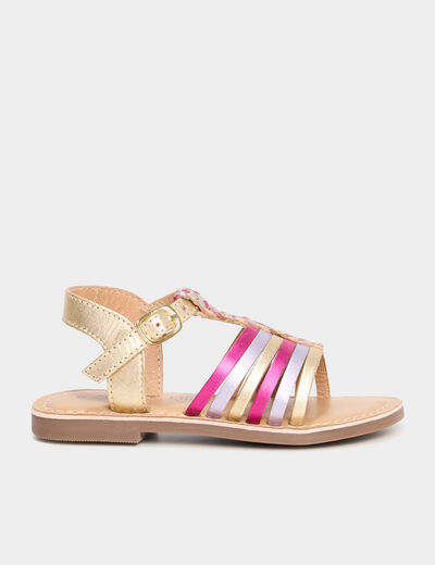 Sandales plates en cuir multicolore fille