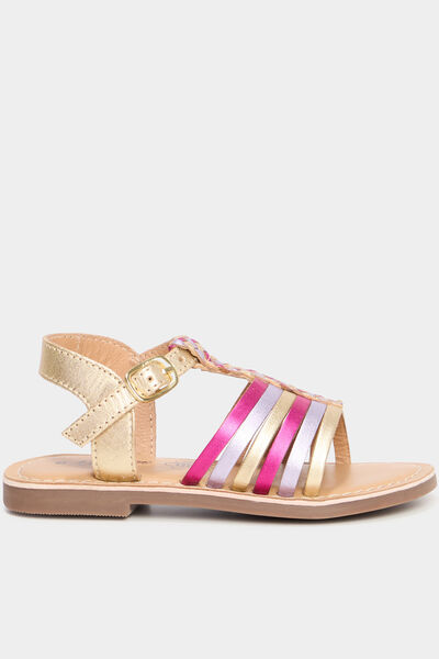 Sandales plates en cuir multicolore fille