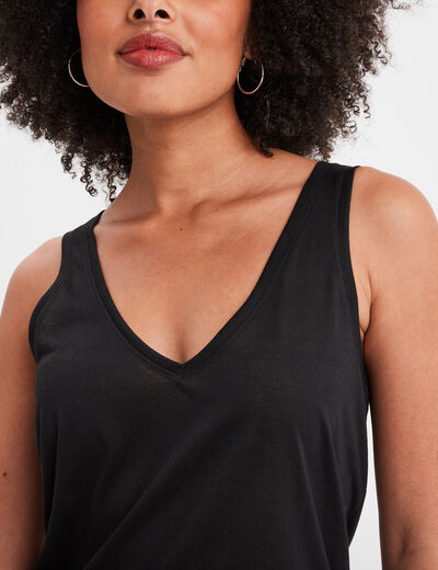 Débardeur col en V noir femme