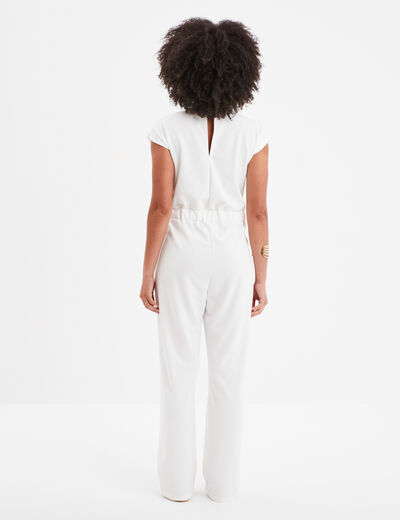 Combinaison pantalon bijou à la taille blanc femme