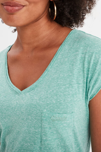 T-shirt col v poche poitrine Creeks vert clair femme