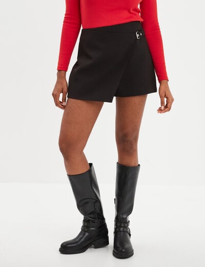 Jupe-short portefeuille noir femme