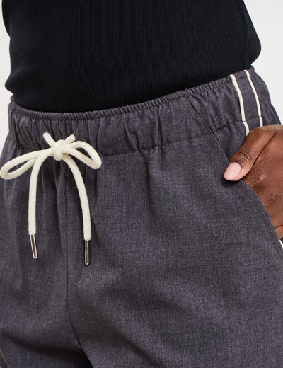 Pantalon droit taille &eacute;lastiqu&eacute;e gris clair femme