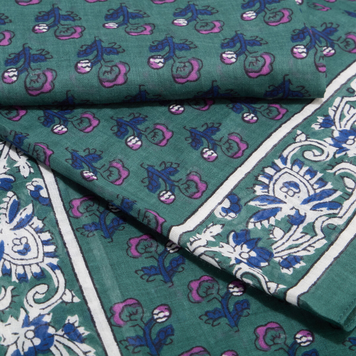 Foulard carr&eacute; coton vert femme