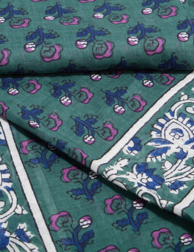 Foulard carr&eacute; coton vert femme