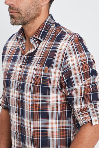 Chemise droite manches longues marron cognac homme