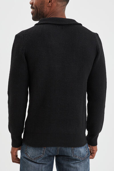 Pull avec col camionneur côtelé noir homme