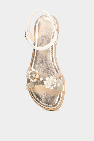 Sandales brides &agrave; fleurs blanc fille