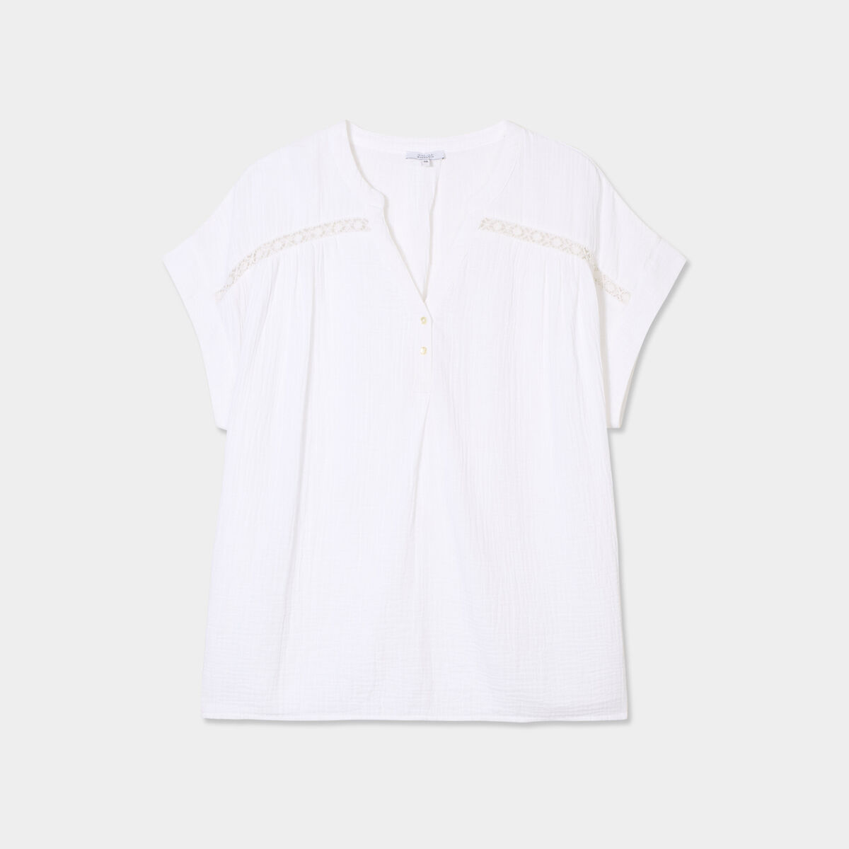 Blouse droite gaze de coton col tunisien blanc femme grande taille