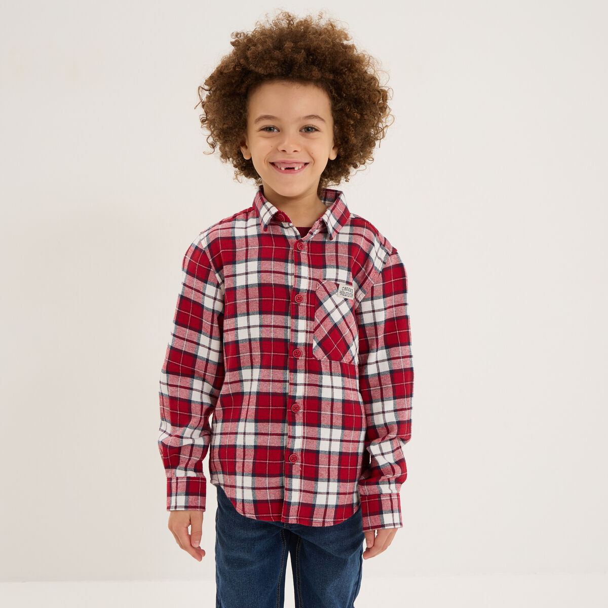 Chemise 1 poche manches longues coton rouge garçon