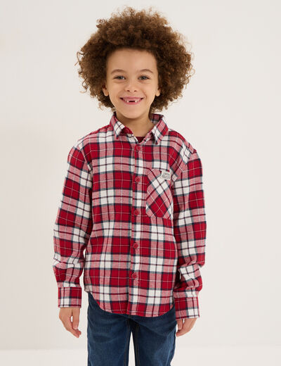 Chemise 1 poche manches longues coton rouge garçon