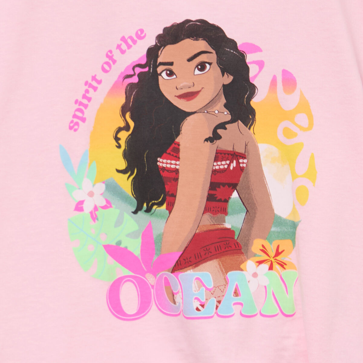 T-shirt nou&eacute; col rond coton Vaiana rose fille