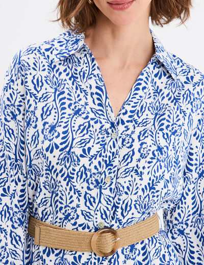 Robe chemise longue avec ceinture bleu marine femme