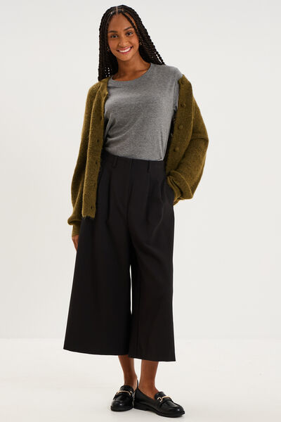 Gilet cardigan col rond boutonn&eacute; vert olive femme