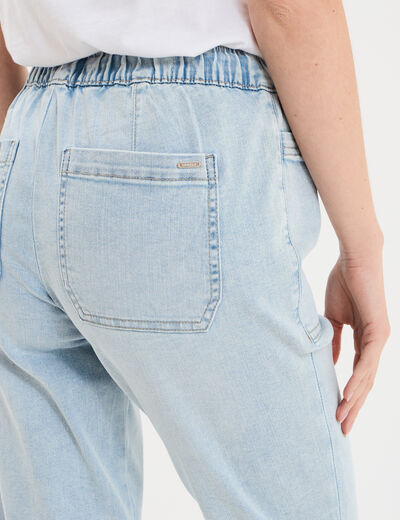 Jeans droit cropped taille &eacute;lastiqu&eacute;e denim triple stone femme