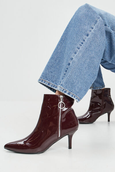 Bottines vernies à talons bordeaux femme