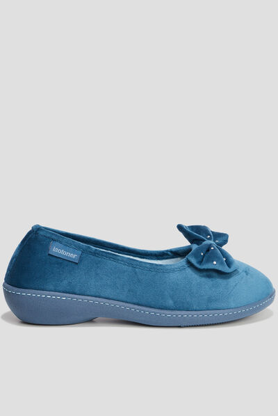 Chaussons ballerines velours Isotoner bleu canard femme