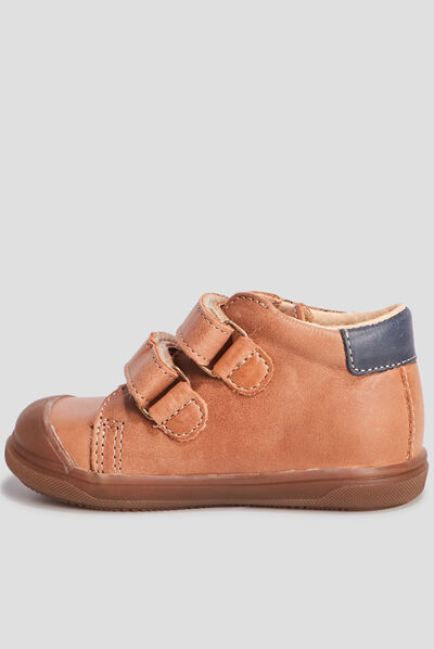 Bottillons en cuir à scratchs camel bébé garçon