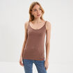 D&eacute;bardeur coton bretelles r&eacute;glables marron cognac femme