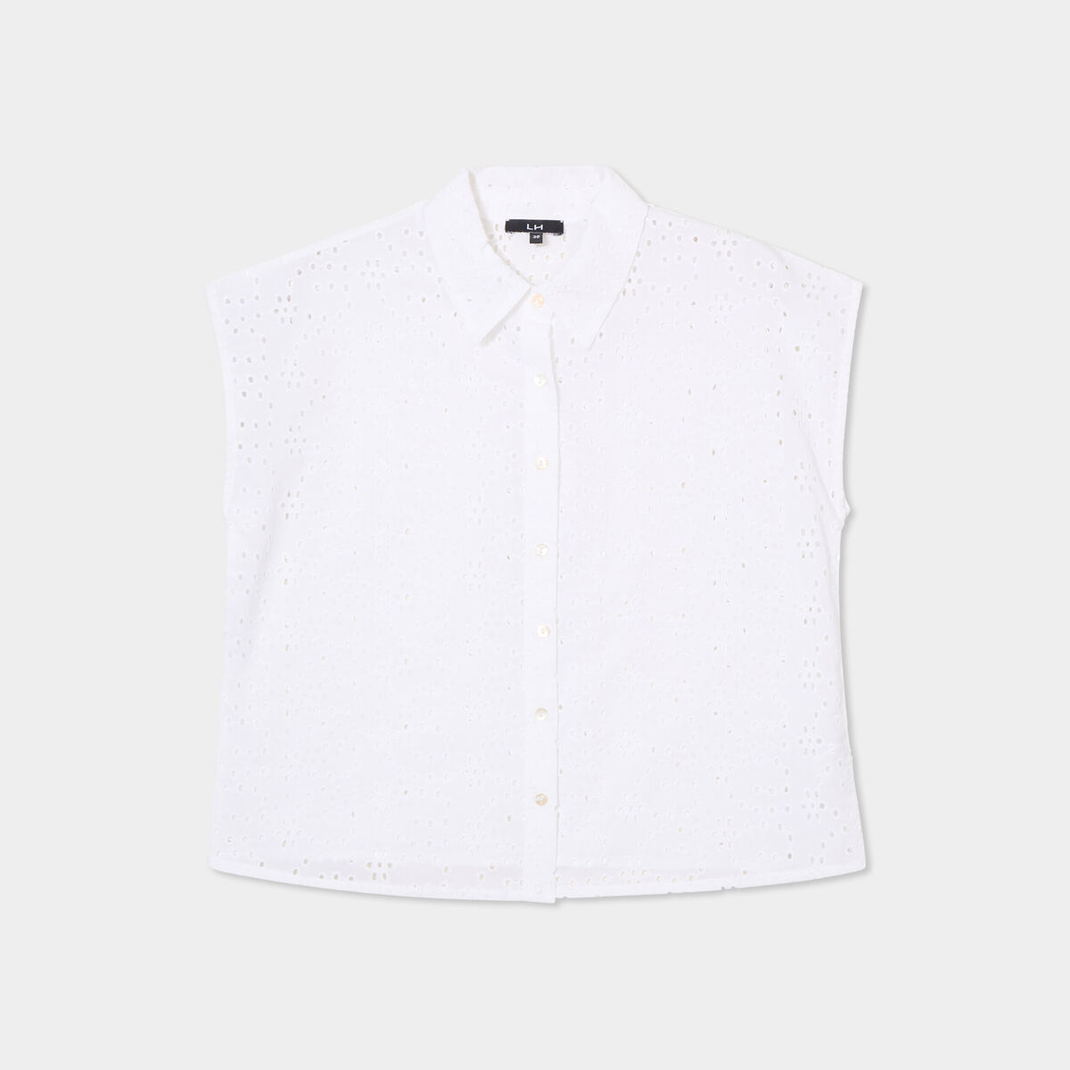 Chemise broderie anglaise sans manches blanc femme