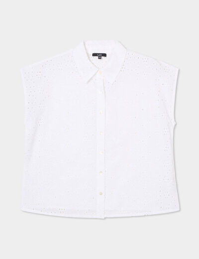 Chemise broderie anglaise sans manches blanc femme