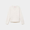 Pull col V ajour&eacute; manches longues blanc femme