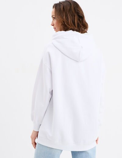 Sweat hoodie oversize à capuche Stitch blanc femme