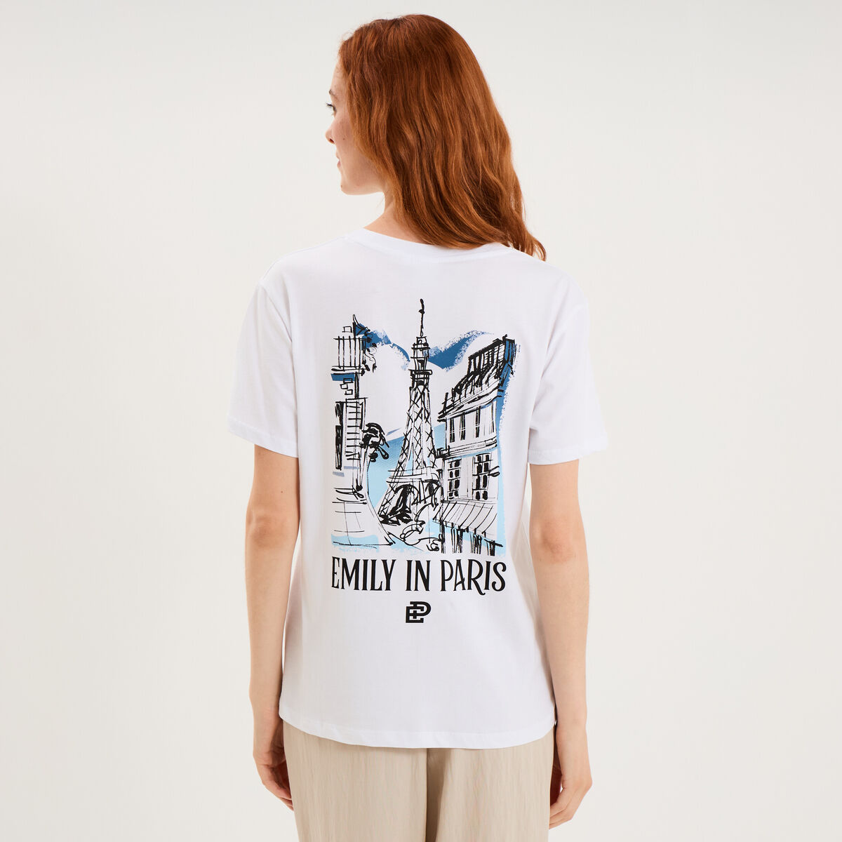 T-shirt col rond coton Emily in Paris blanc femme