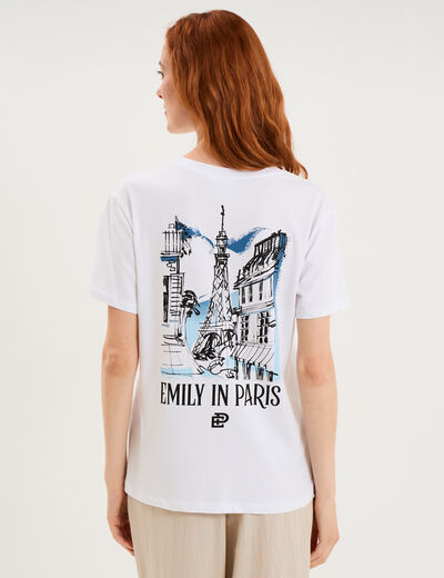 T-shirt col rond coton Emily in Paris blanc femme