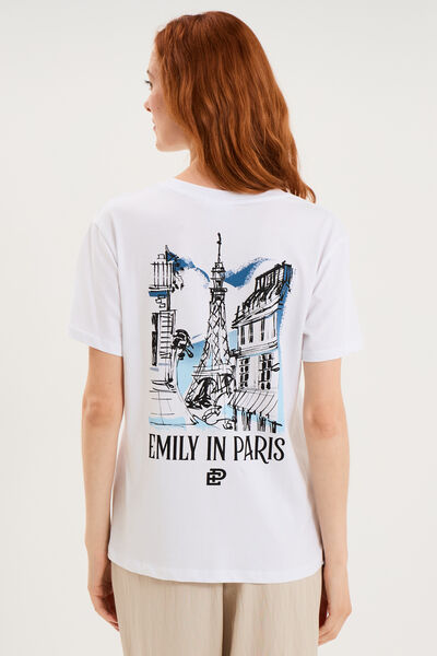 T-shirt col rond coton Emily in Paris blanc femme