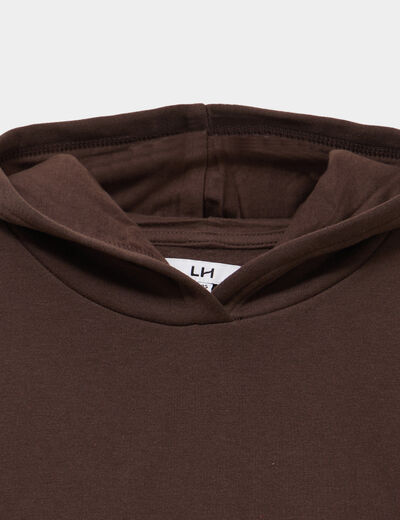 Sweat &agrave; capuche hoodie relax molleton marron fonc&eacute; fille